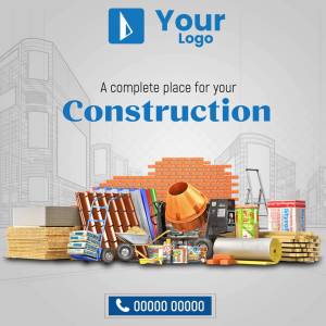 Construction tools and materials with company logo