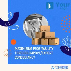 Image depicting import/export consultancy services with boxes, a world map, and a hand.