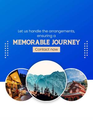 Travel advertisement with scenic landscapes and a call to action.
