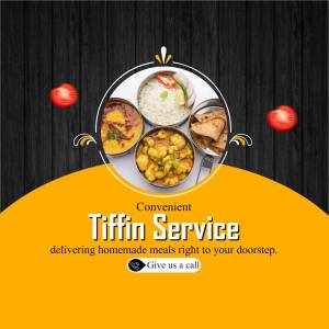 Image of a tiffin box with Indian food, promoting a tiffin service.