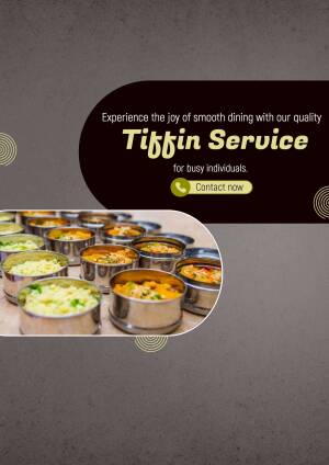 Image of Tiffin service meals in stainless steel containers, promoting convenient dining.