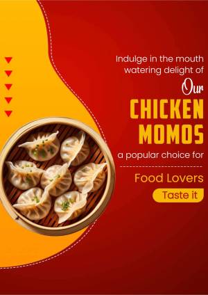 Steaming hot chicken momos in a bamboo steamer, promotional image