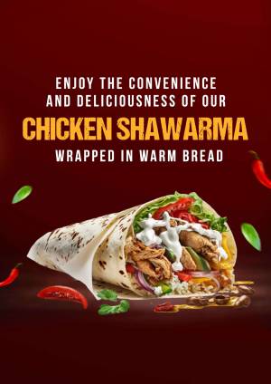 Close-up of a Chicken Shawarma wrapped in warm bread with fresh ingredients.