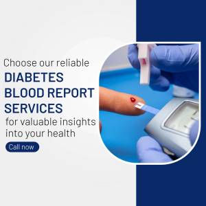 Image of a person checking blood sugar with a glucose meter, promoting diabetes blood report services.