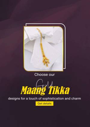 Close-up of a gold Maang Tikka on a white cloth with text 'Maang Tikka'