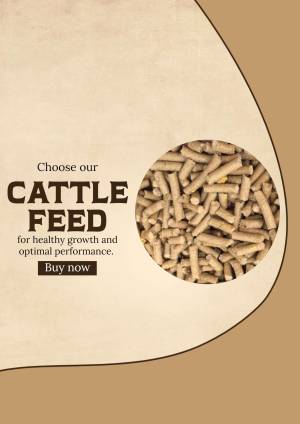 Advertisement for cattle feed with a circular image of the feed pellets.