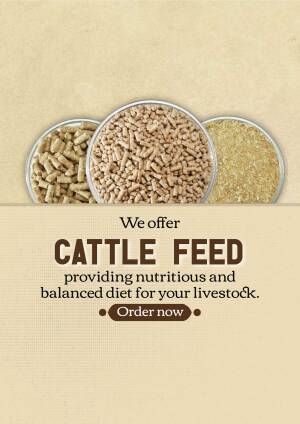 Three metal bowls filled with different types of cattle feed with text 'Cattle Feed'