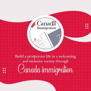 Canada Immigration advertisement with passport and Canadian flag