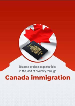 Canadian passport with the Canadian flag, promoting immigration to Canada