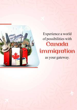 Image depicting travel and immigration to Canada with landmarks and a suitcase.