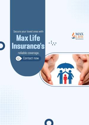 Max Life Insurance advertisement featuring a family under an umbrella.