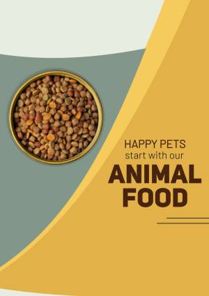 Bowl of animal food with text 'Happy Pets start with our Animal Food'