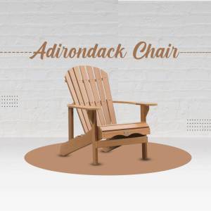 A classic wooden Adirondack chair on a peach-colored circular platform.