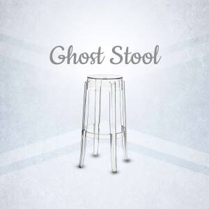 A clear acrylic Ghost Stool against a light grey gradient background.