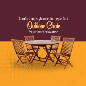 Wooden outdoor chair and table set on a two-tone background