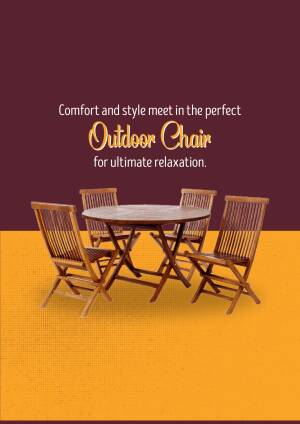 Wooden outdoor chair and table set on a two-tone background
