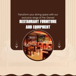 Advertisement for pre-owned restaurant furniture and equipment.