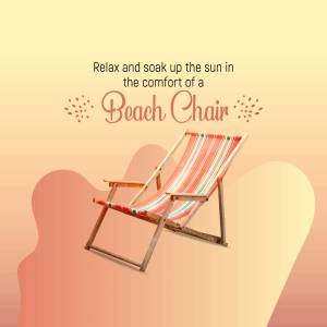 A colorful beach chair against a gradient background with text promoting relaxation.