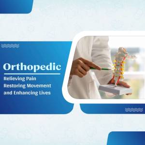 Doctor pointing to a spinal model, representing orthopedic care.