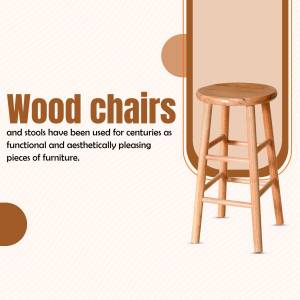 Image of a wooden stool with text overlay 'Wood chairs and stools have been used for centuries'
