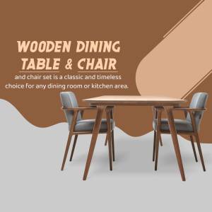 Modern wooden dining table with four grey chairs