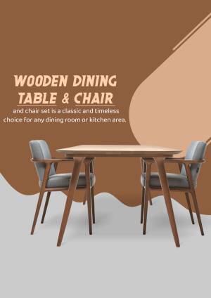 Wooden dining table and chairs set against a brown abstract background