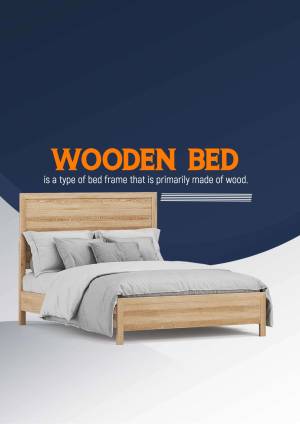 A modern wooden bed frame with white bedding.