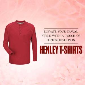 Red Henley T-Shirt on a pink floral background