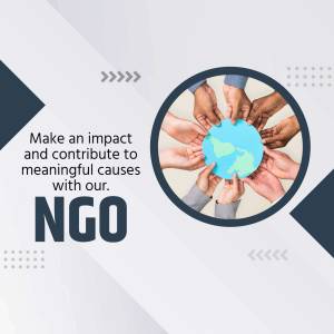 Diverse hands reaching towards a globe with the text 'Make an impact and contribute to meaningful causes with our NGO'