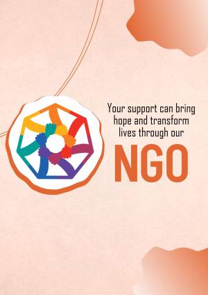 Colorful circular logo with text 'NGO' and message about support