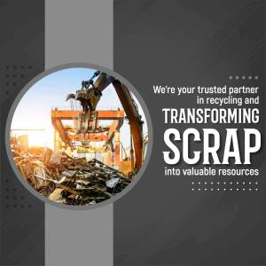 Image of a crane lifting scrap metal with text about transforming scrap into valuable resources.
