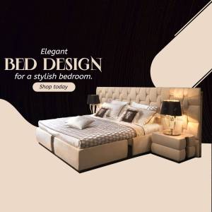 Beige upholstered bed with bedside tables and lamps in a modern bedroom setting