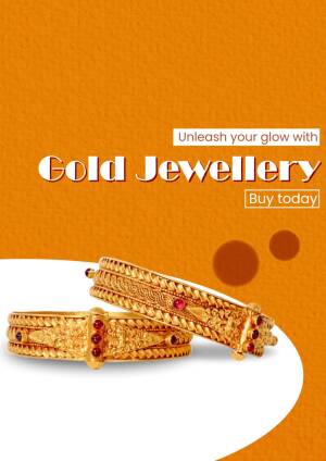 Close-up of gold bangles with red stones on an orange background