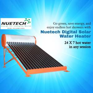 Nutech Digital Solar Water Heater with blue and white background