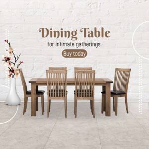 Wooden dining table with six chairs in a bright room