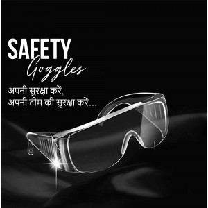 Close-up of safety goggles on a dark background