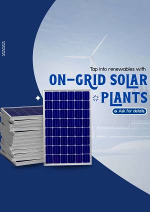 Image of solar panels with text promoting on-grid solar plants.