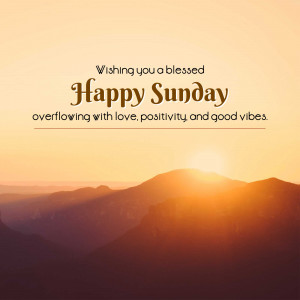 Image with text 'Happy Sunday' over a sunrise landscape.