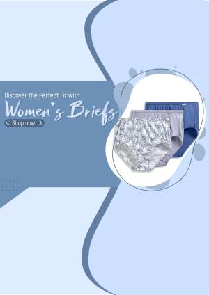 Advertisement for women's briefs with a variety of colors and patterns.