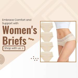 Image of women's briefs in beige and white, promoting comfort and support.
