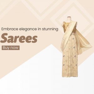 Beige saree on a mannequin with floral embroidery