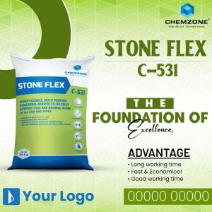 Image of Chemzone Stone Flex C-531 adhesive bag with product details.