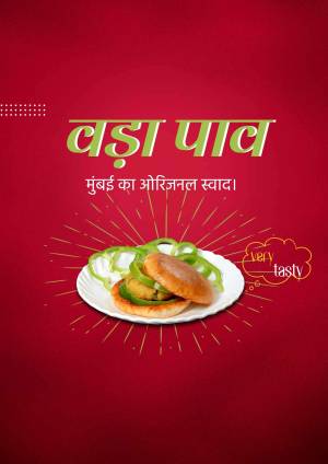A vibrant promotional image of Vada Pav, a popular Mumbai street food.