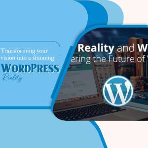 Image showcasing WordPress logo with a laptop and text promoting its capabilities.