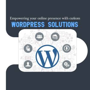 WordPress logo with icons representing custom solutions