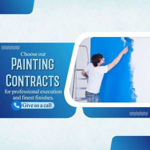 Man painting a wall blue, advertising painting contracts