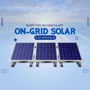 Image of solar panels with text promoting on-grid solar net metering.