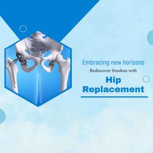 Illustration of a hip replacement with text promoting rediscovering freedom.