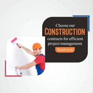 Construction worker painting a wall with text promoting construction contracts.