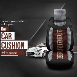 Close-up of a black and brown car seat cushion with diamond pattern, promoting comfort and style.